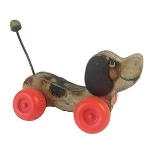 Vintage 1965 Fisher Price Toys Little Snoopy #693 Wooden Pull Along Wobbly Toy